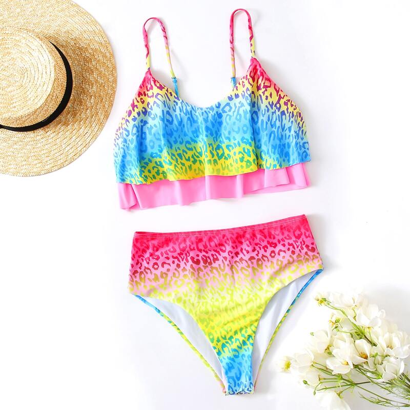 

Colorful Leopard Ruffle Bikini Swimsuit, Multicolor