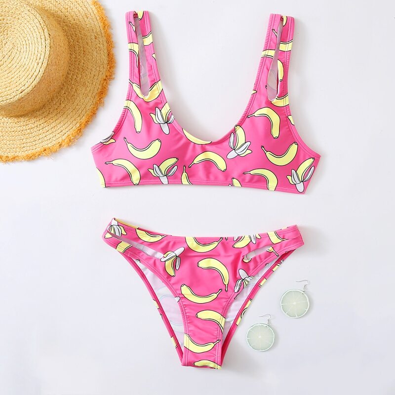 

Banana Print Cut-out Bikini Swimsuit, Multicolor