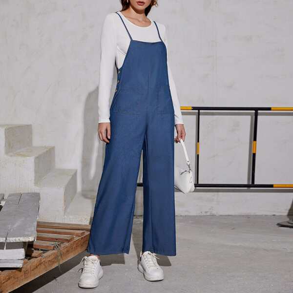 

Pocket Front Pinafore Jumpsuit, Blue