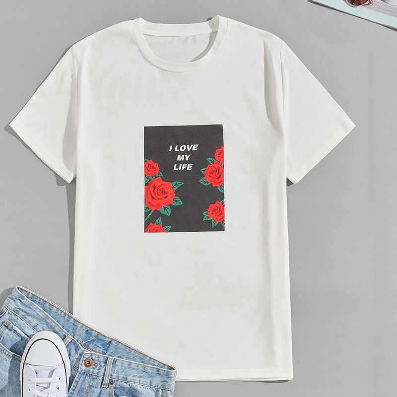

Men Rose And Slogan Graphic Tee, White