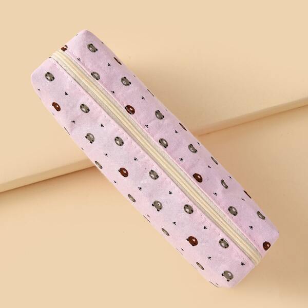 

Cartoon Bear Print Pencil Bag, Pink