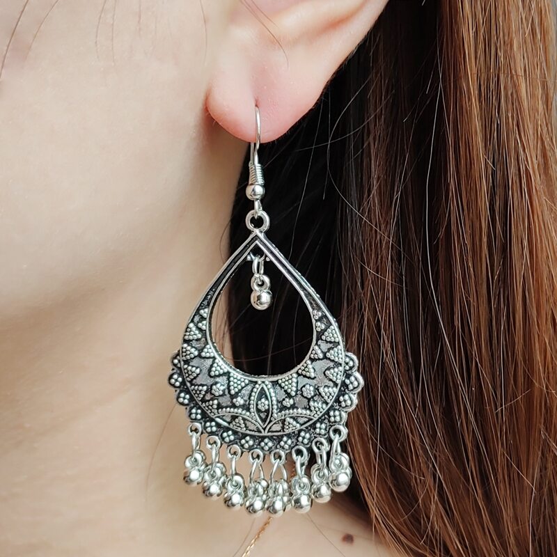 

Engraved Tassel Drop Earrings, Antique silver