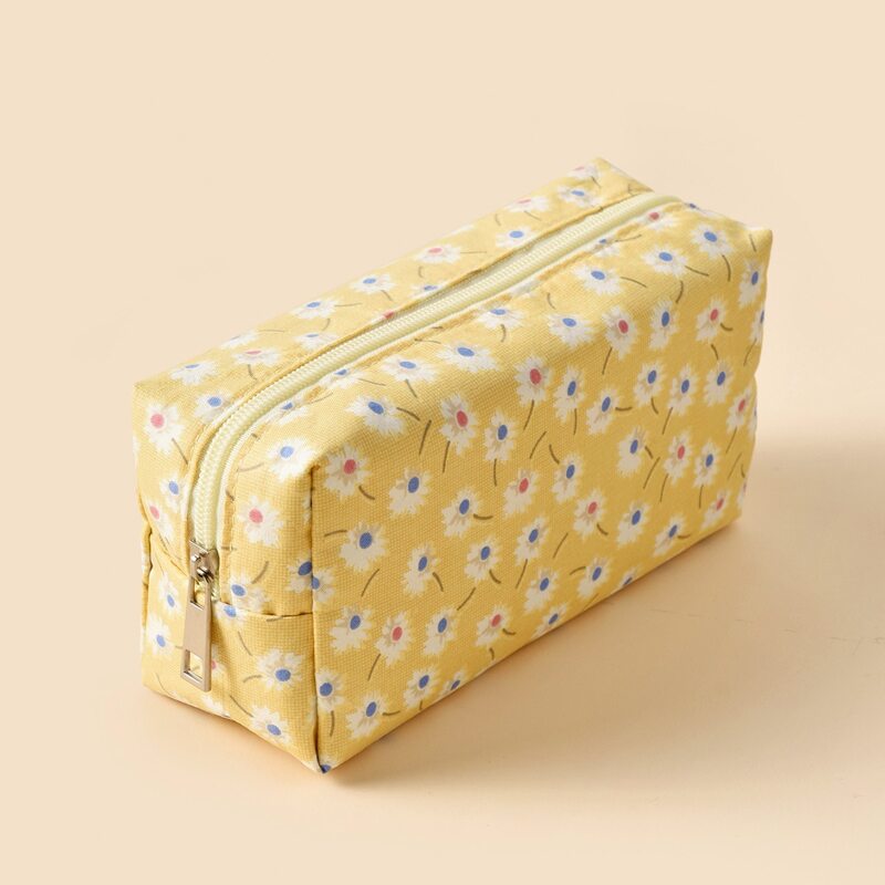 

Flower Print Pencil Bag, Yellow