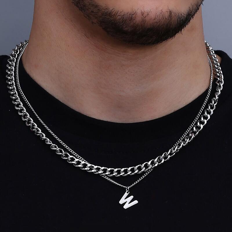 

2pcs Guys Letter Pendant Necklace, Silver