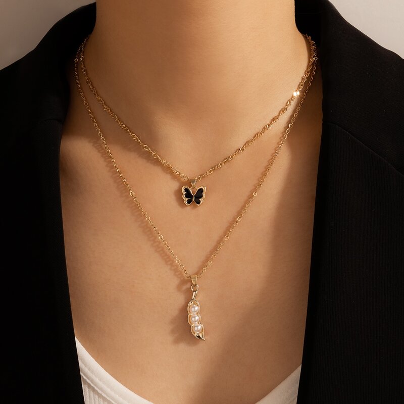 

Faux Pearl Pod Charm Layered Necklace, Gold