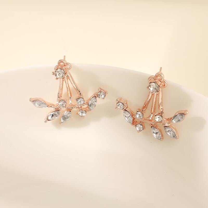 

Rhinestone Leaf Drop Earrings, Rose gold