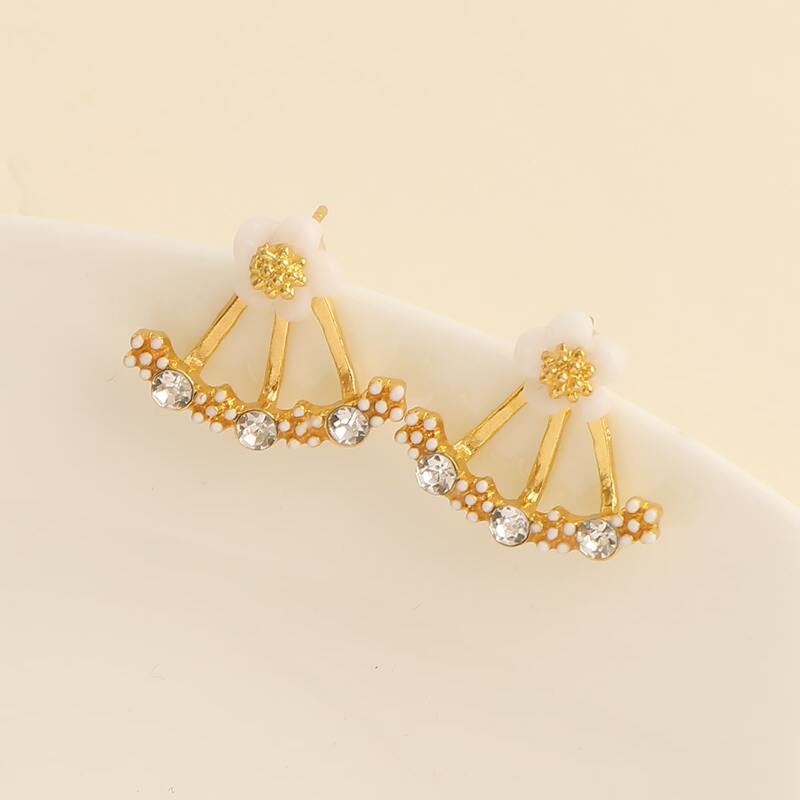 

Rhinestone & Floral Drop Earrings, Gold