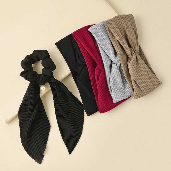 

4pcs Twist Headband & 1pc Hair Tie, Multicolor