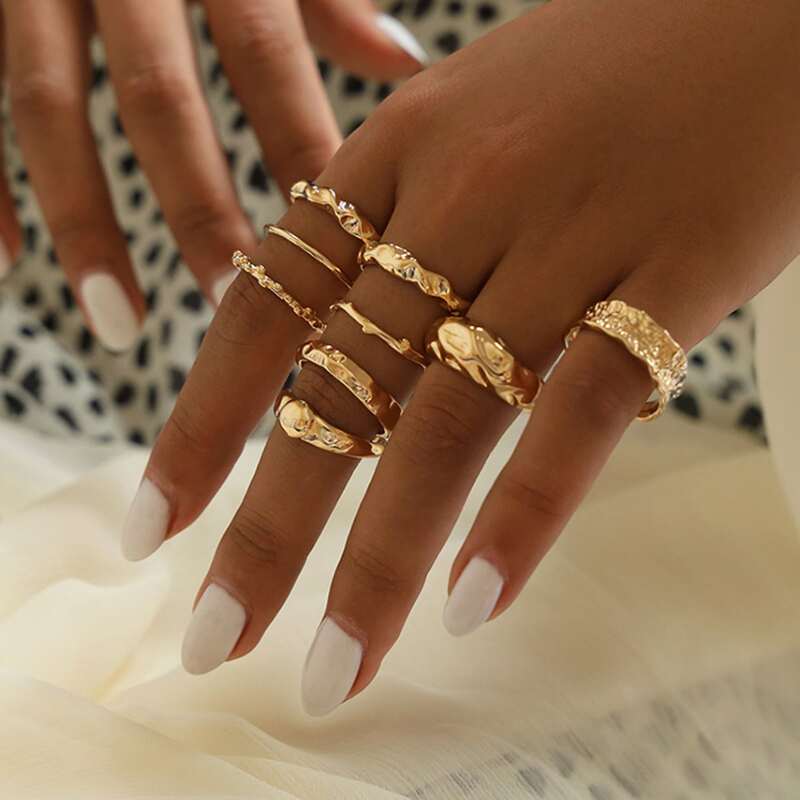 

9pcs Textured Ring, Gold