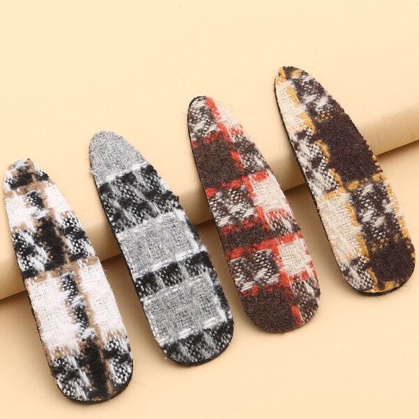 

4pcs Plaid Pattern Hair Clip, Multicolor