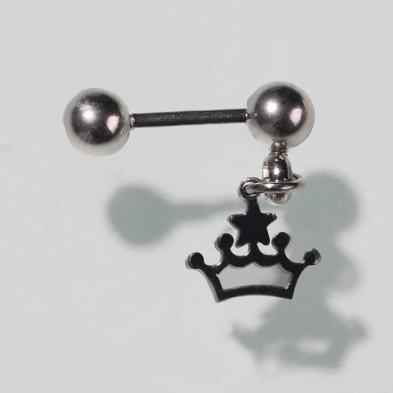 1pc Crown Belly Ring, Antique silver
