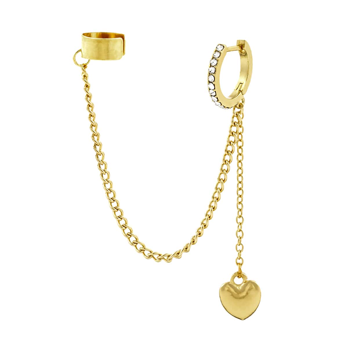 

1pc Chain Linked Heart Charm Ear Cuff, Gold