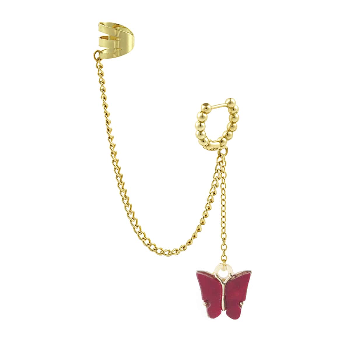 

1pc Chain Linked Butterfly Charm Ear Cuff, Red