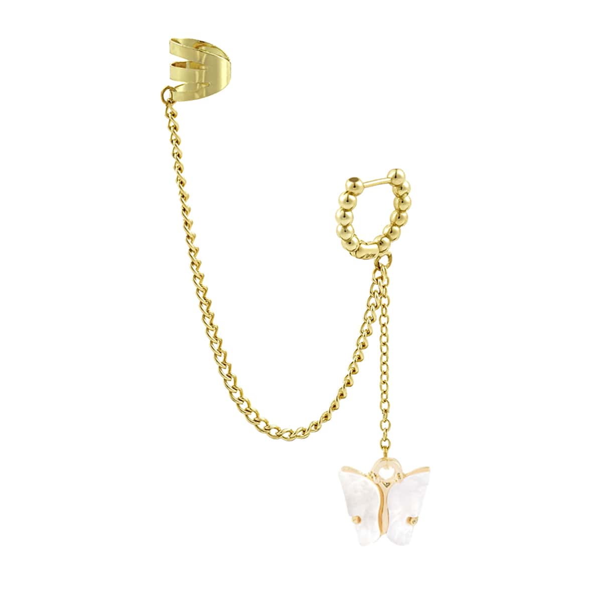 

1pc Chain Linked Butterfly Charm Ear Cuff, Gold