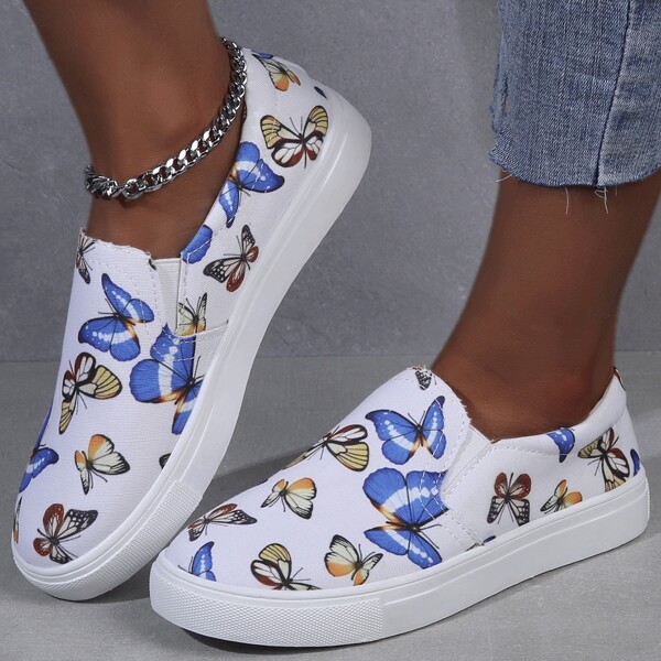 

Butterfly Graphic Slip On Sneakers, White