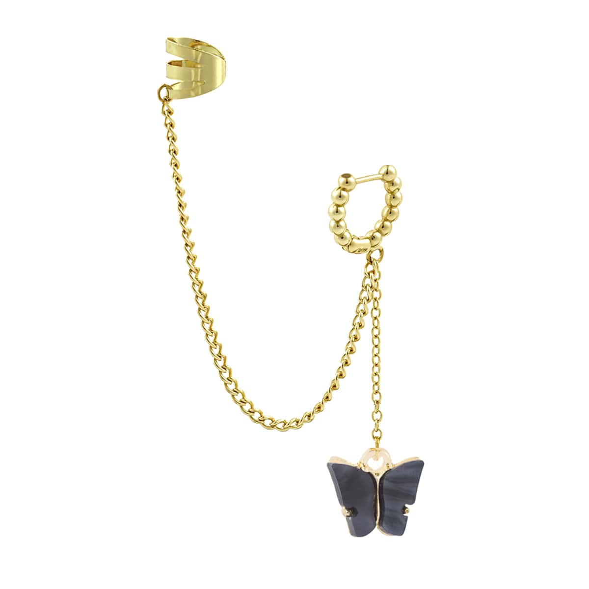 

1pc Chain Linked Butterfly Charm Ear Cuff, Black