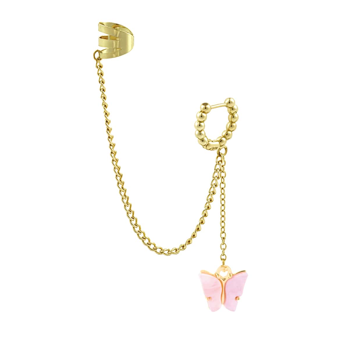

1pc Chain Linked Butterfly Charm Ear Cuff, Baby pink