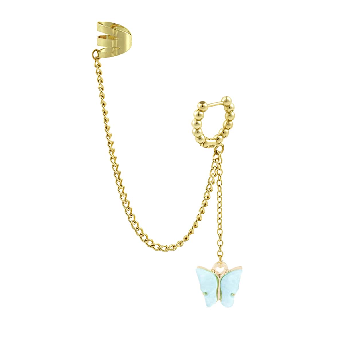 1pc Chain Linked Butterfly Charm Ear Cuff, Baby blue