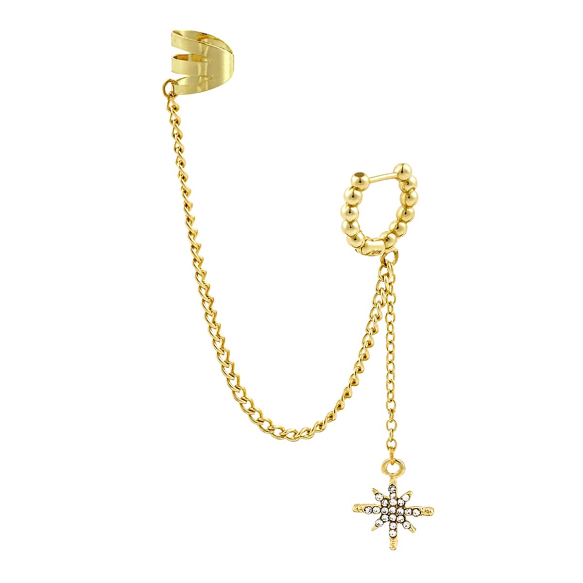 

1pc Chain Linked Star Charm Ear Cuff, Gold