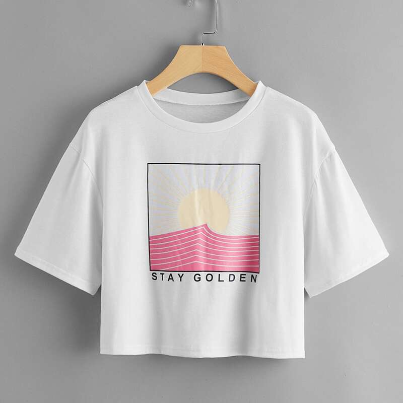 

Letter Graphic Crop Tee, White