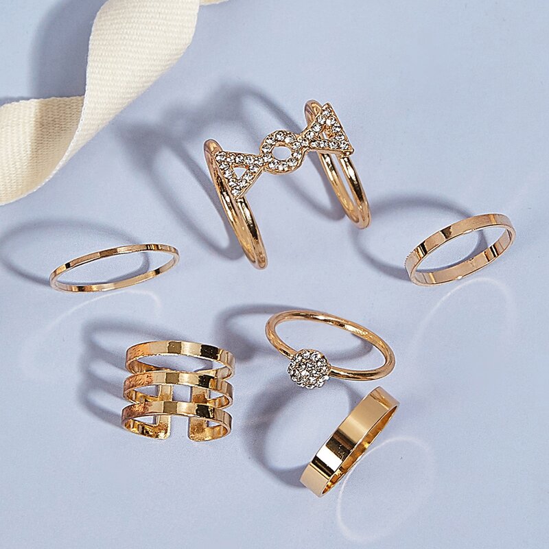 

6pcs Rhinestone Candy Ring, Gold