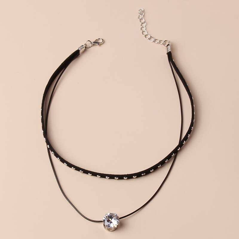 

Rhinestone Charm Layered Choker, Black