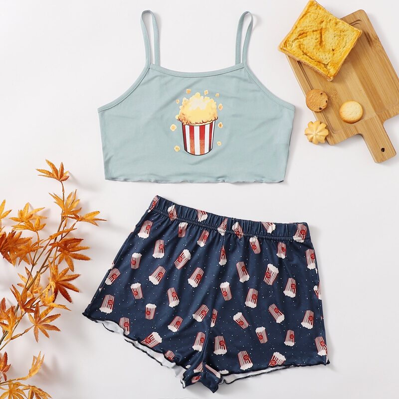 

Popcorn Print Cami Pajama Set, Multicolor