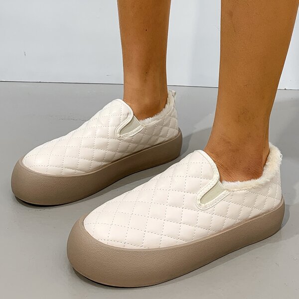

Faux Fur Lined Quilted Sneakers, Beige