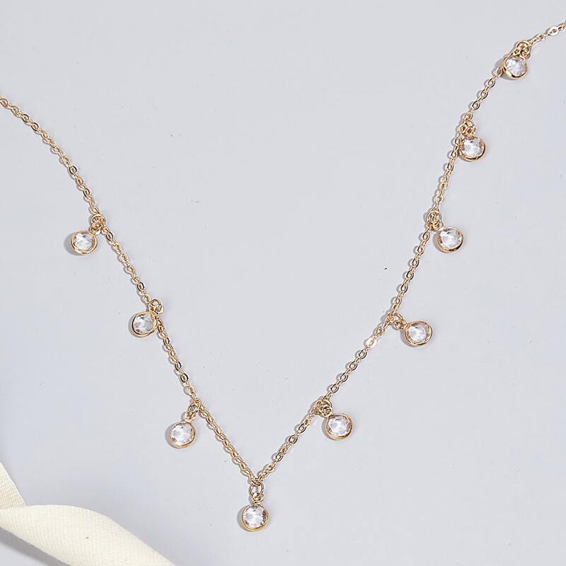 

Crystal Tassel Charm Necklace, Gold