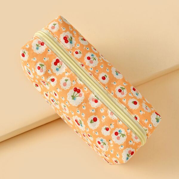 

Cherry Print Pencil Bag, Orange