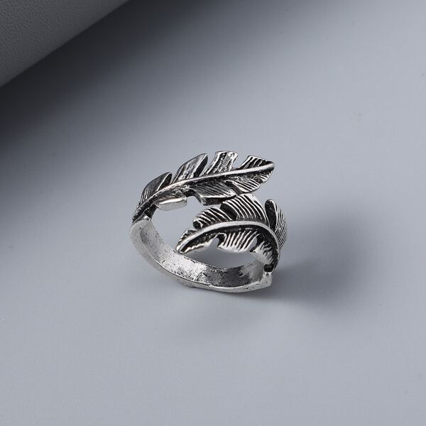 

Men Leaf Design Cuff Ring, Silver