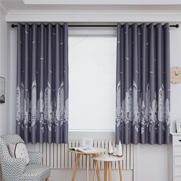 

Building Print Single Panel Blackout Curtain, Multicolor