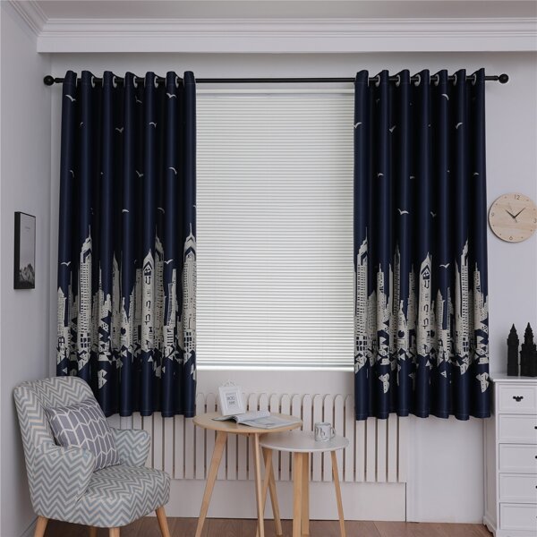 

Building Print Single Panel Blackout Curtain, Multicolor
