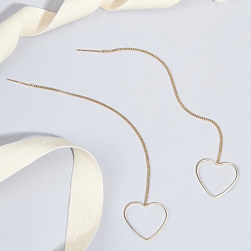 

Heart Thread Drop Earrings, Gold