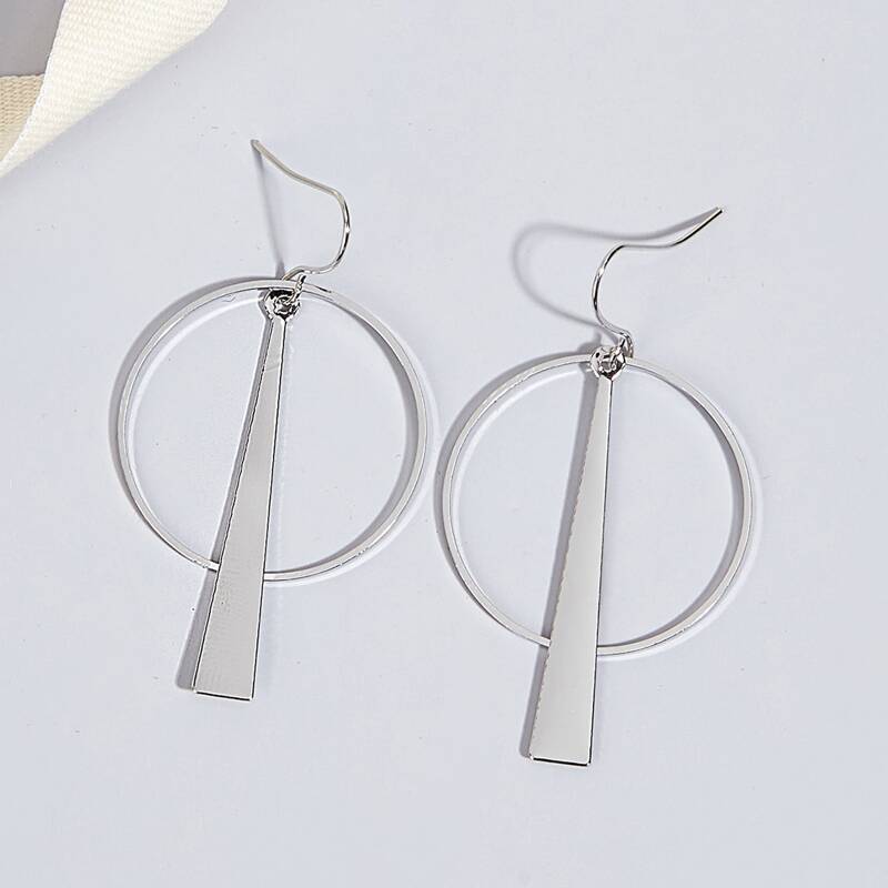 

Bar & Circle Drop Earrings, Silver