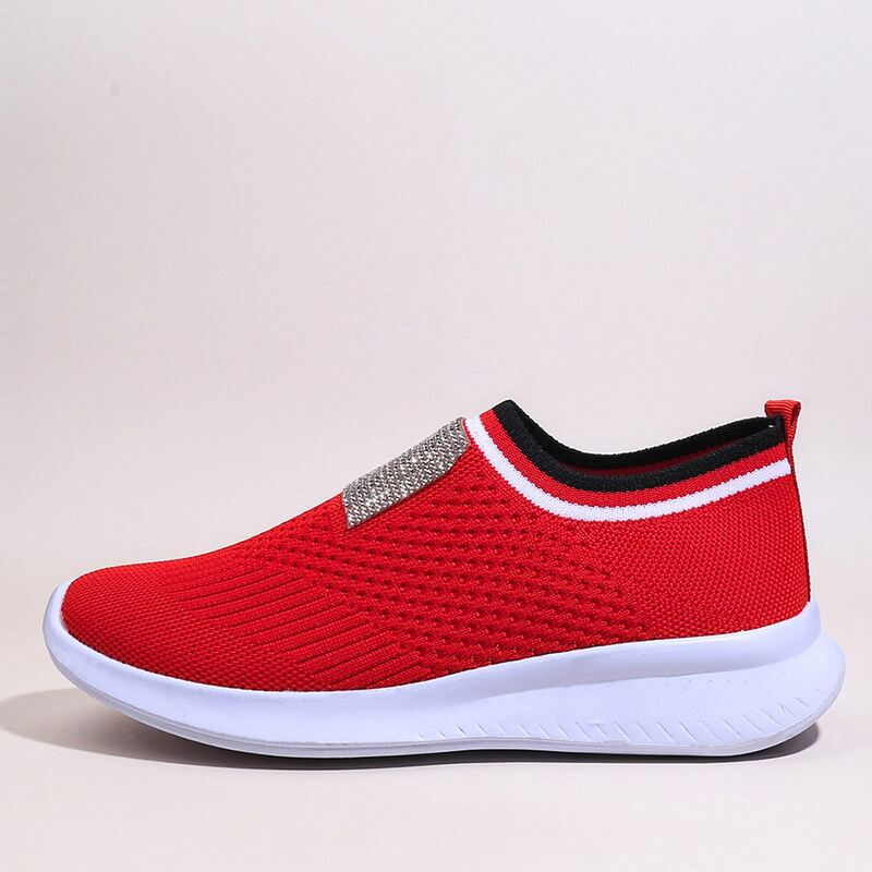 

Rhinestone Slip On Knit Sneakers, Red