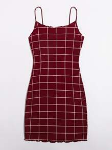 SHEIN Privé Lettuce Trim Grid Bodycon Dress - Maroon - View 5