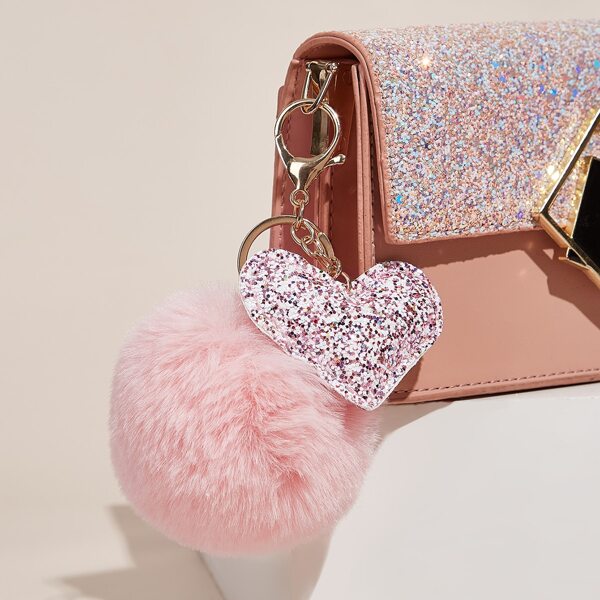 

Glitter Heart Shaped Bag Charm, Pink