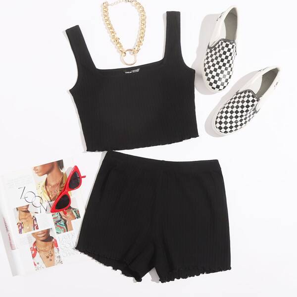 

Lettuce Edge Tank Top and Biker Shorts Set, Black