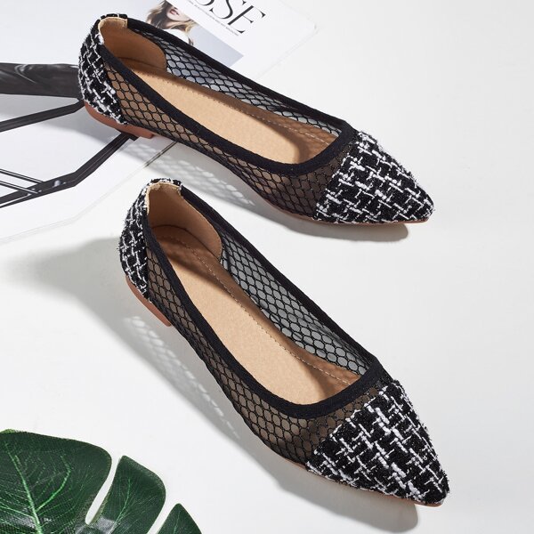 

Point Toe Contrast Mesh Flats, Black