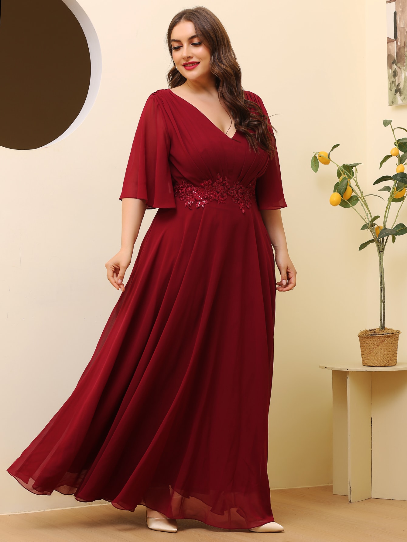 Plus Pleated Floral Patched Maxi Dress thumbnail