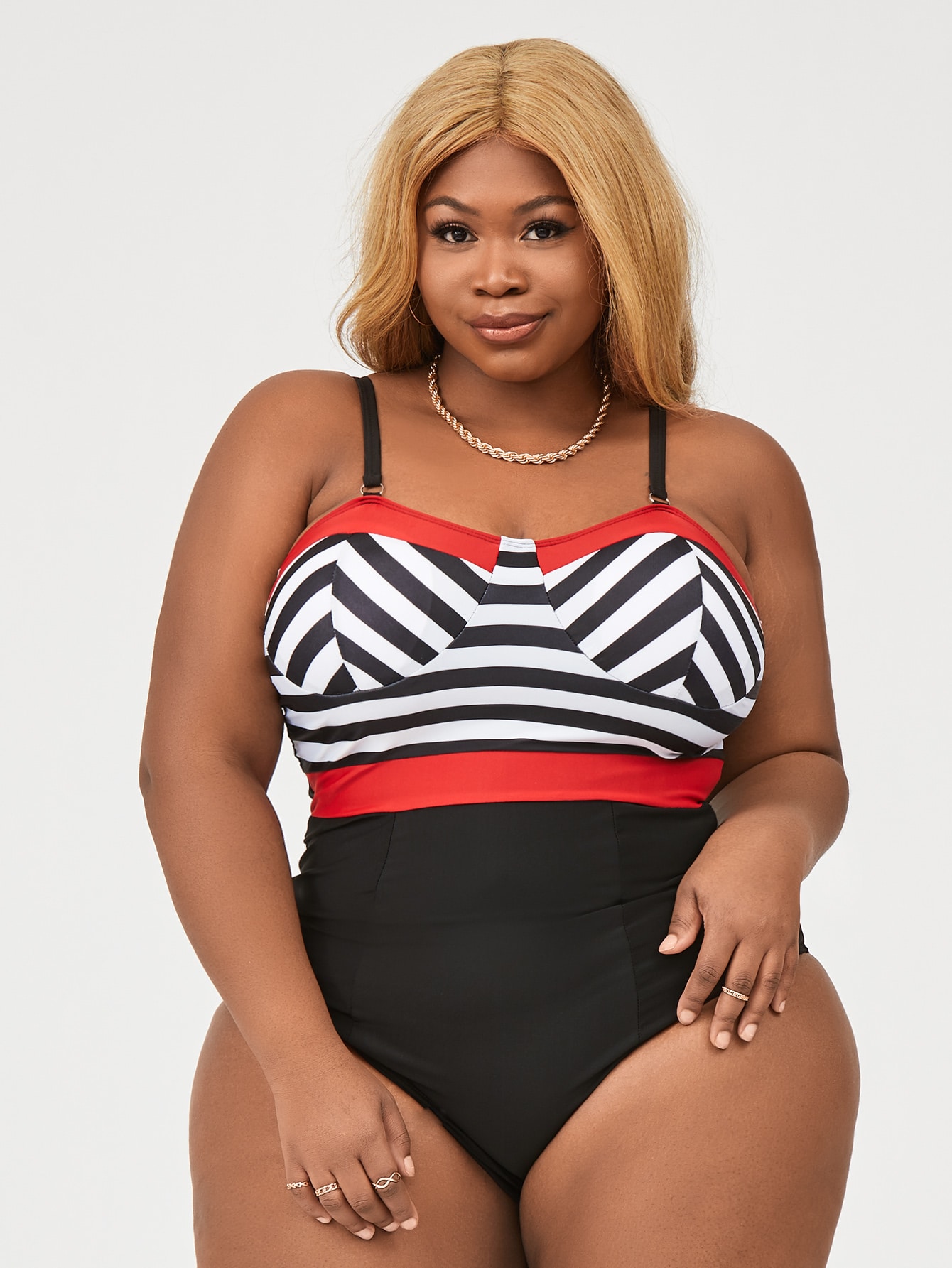 Plus Contrast Striped One Piece Swimsuit thumbnail