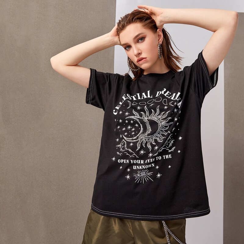 

Letter Graphic Oversized Tee, Black
