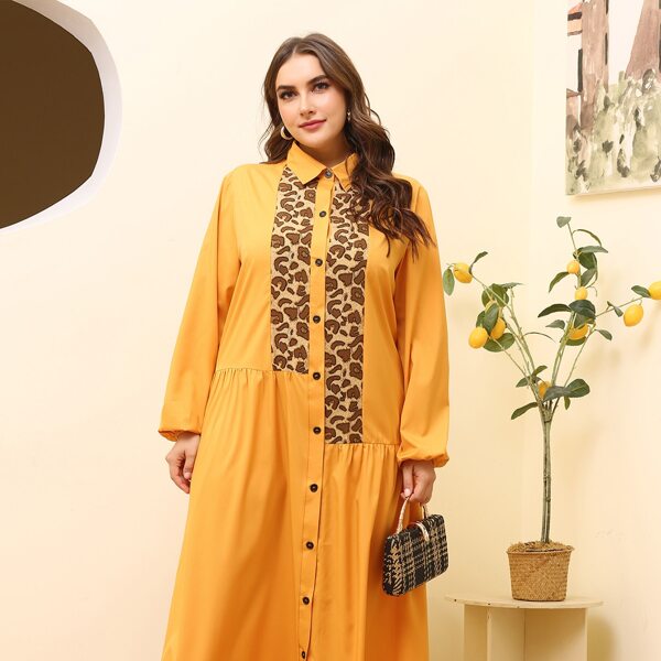 

Plus Graphic Panel Button Front Shirt Dress, Orange
