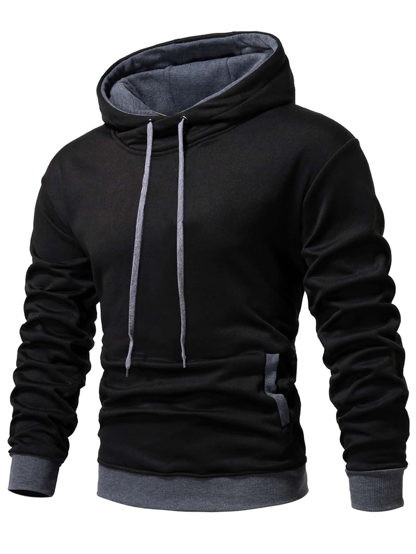 Manfinity Capucha con cordón panel en contraste - Negro - Ver 1