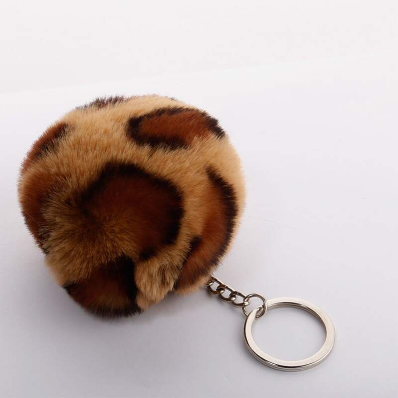 

1pc Leopard Pom Pom Keychain, Multicolor