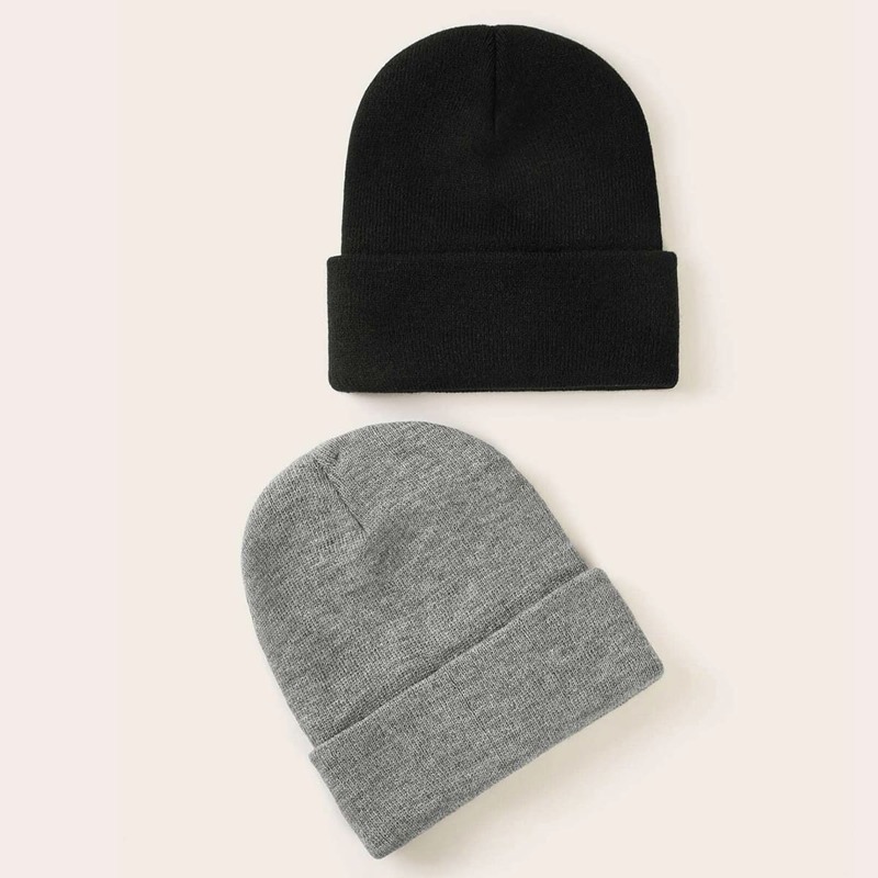 

Guys 2pcs Solid Knit Beanie, Multicolor