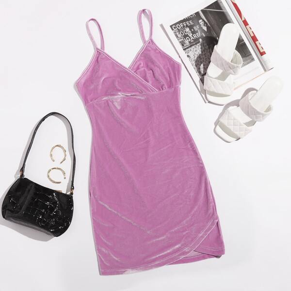 

Wrap Detail Velvet Dress, Lilac purple