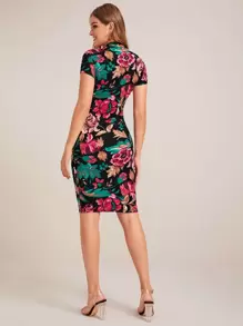 SHEIN Clasi Floral Print Mock Neck Bodycon Dress - Multicolor - View 2