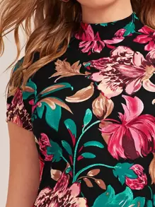SHEIN Clasi Floral Print Mock Neck Bodycon Dress - Multicolor - View 5